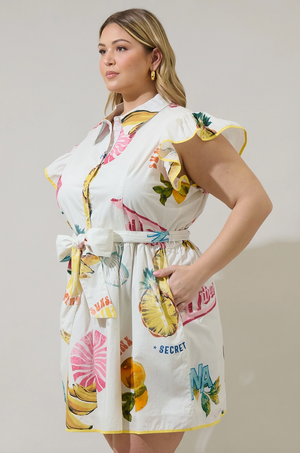 MAIA RUFFLE MINI DRESS IN ISLAND PRINT: AVAILABLE IN PLUS SIZE
