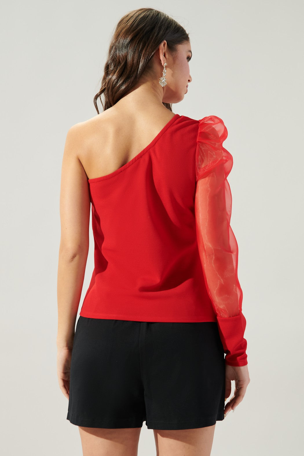 MERI ORGANZA ONE SHOULDER TOP IN RED