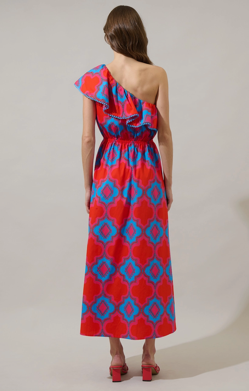 SURAYA ONE SHOULDER DRESS IN RED AND BLUE: AVAILABLE IN PLUS SIZE