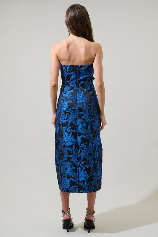 VERNONIA JACQUARD BOW MIDI DRESS IN COBALT