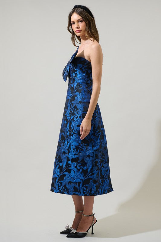 VERNONIA JACQUARD BOW MIDI DRESS IN COBALT