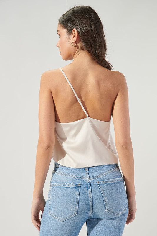 JOAN SATIN ONE SHOULDER TOP IN PEARL