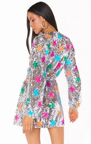 SHOW ME YOUR MUMU WEAR ME OUT DRESS IN RAINBOW STAR SEQUINS