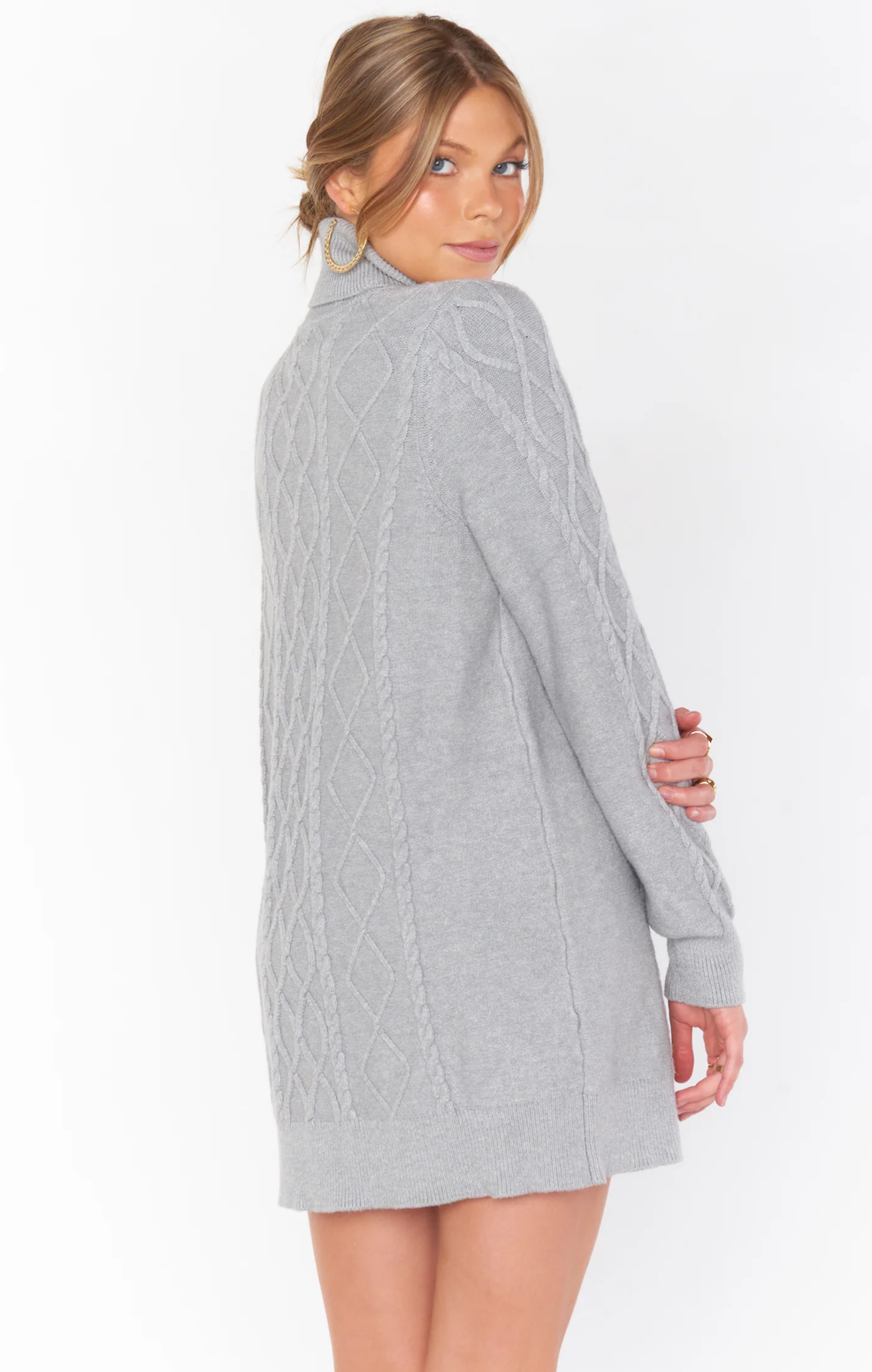 SHOW ME YOUR MUMU MONTREAL SWEATER DRESS IN GREY CABLE KNIT