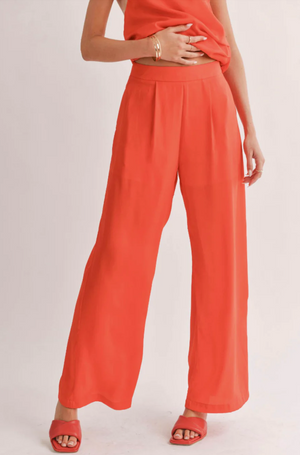 SAGE THE LABLE DREAM SKIES PLEATED WIDE LEG PANTS IN RED ORANGE