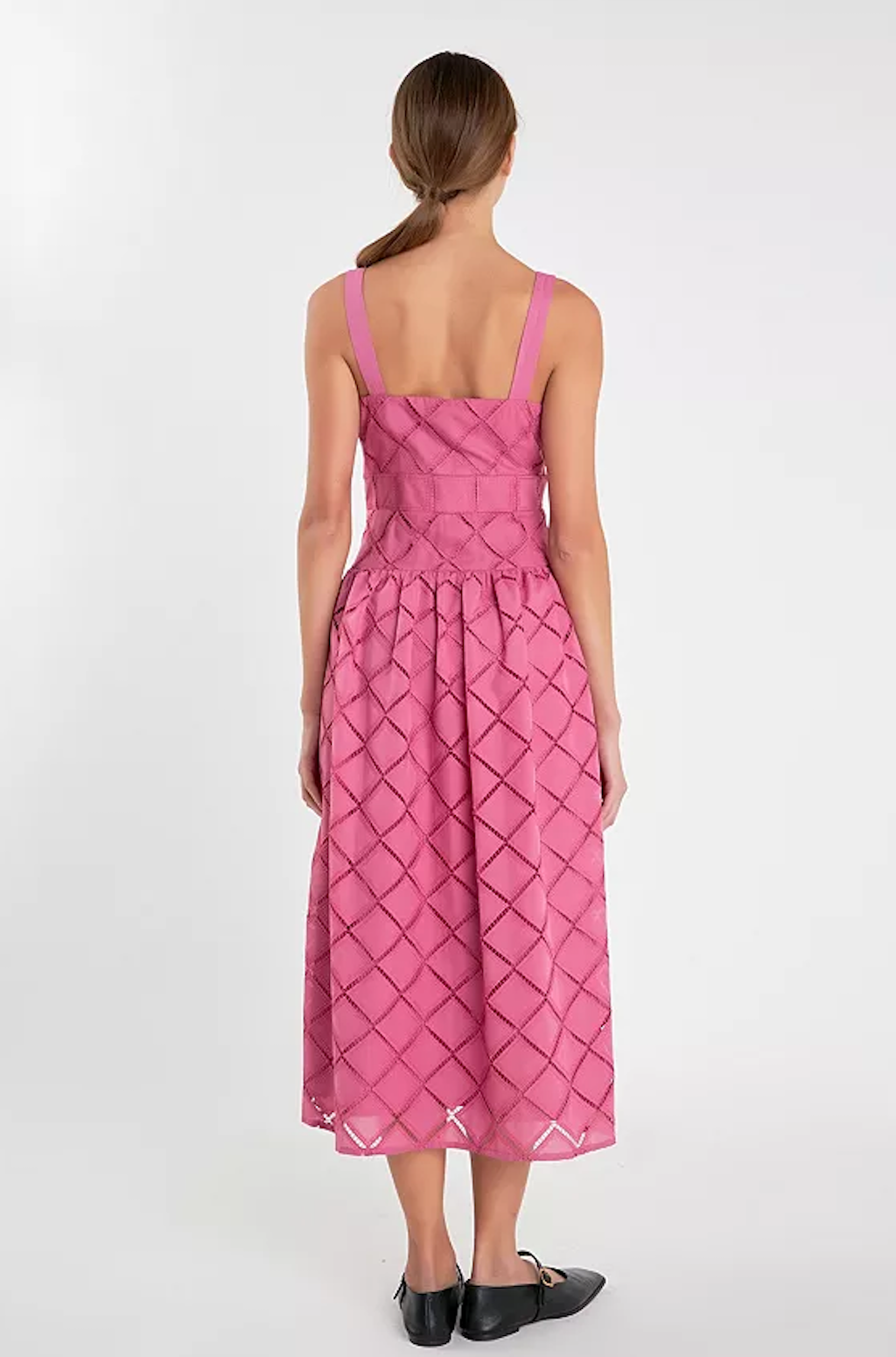 ELAINE EMBROIDERED LACE MIDI DRESS IN BERRY PINK