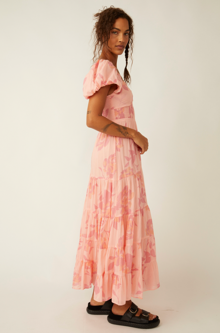 FREE PEOPLE SUNDRENCHED MIDI DRESS IN PINKY COMBO