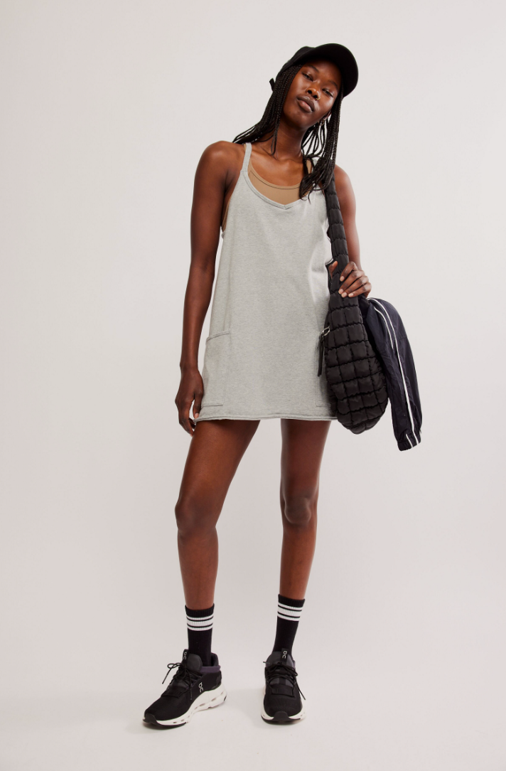 FREE PEOPLE HOT SHOT MINI DRESS IN HEATHER GREY