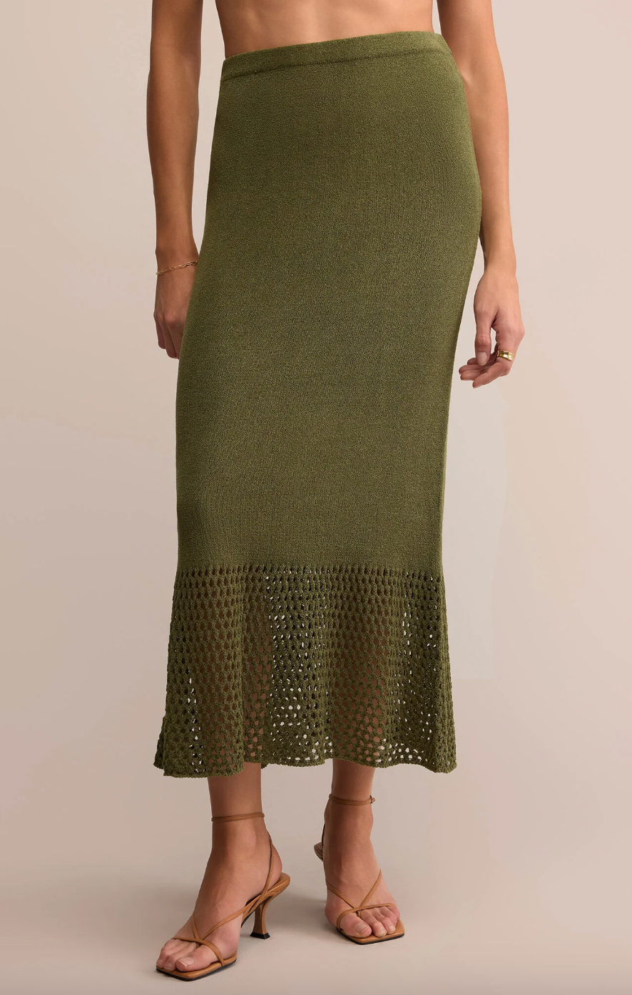 Z SUPPLY HAVEN SWEATER KNIT MIDI SKIRT IN FERN