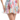 Woman wearing a colorful off-shoulder dress on a white background