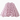 A light pink pleated skirt with dark brown polka dots, displayed against a plain white background.