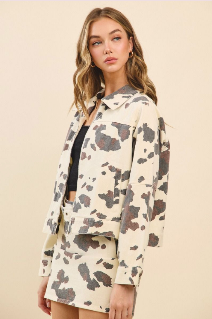 COW PRINT CROPPED JACKET
