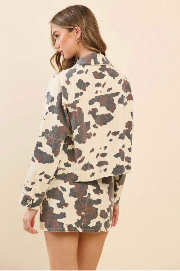 COW PRINT CROPPED JACKET | SHOPIDB.COM - Indigeaux Denim Bar & Boutique