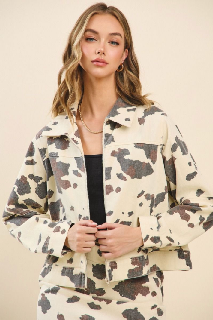 COW PRINT CROPPED JACKET