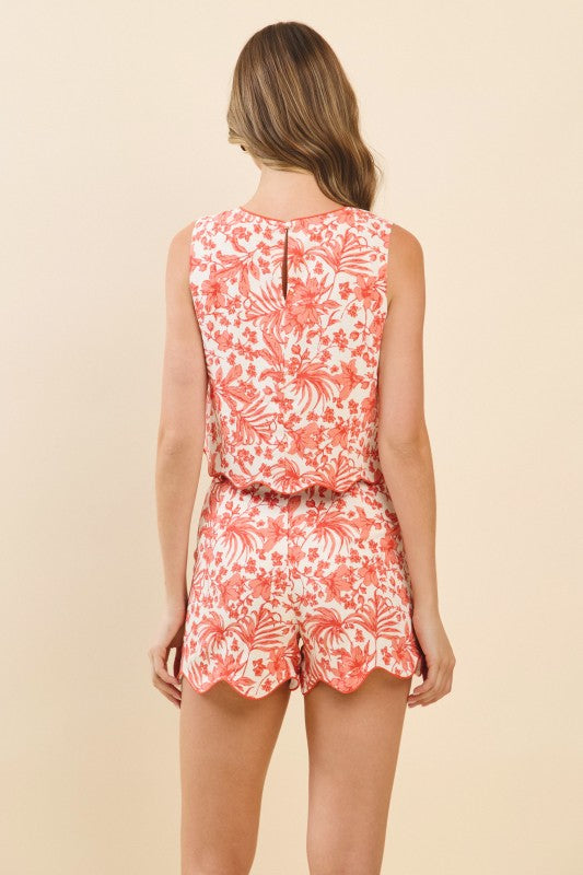 FLORAL PRINT SCALLOP SET IN ORANGE