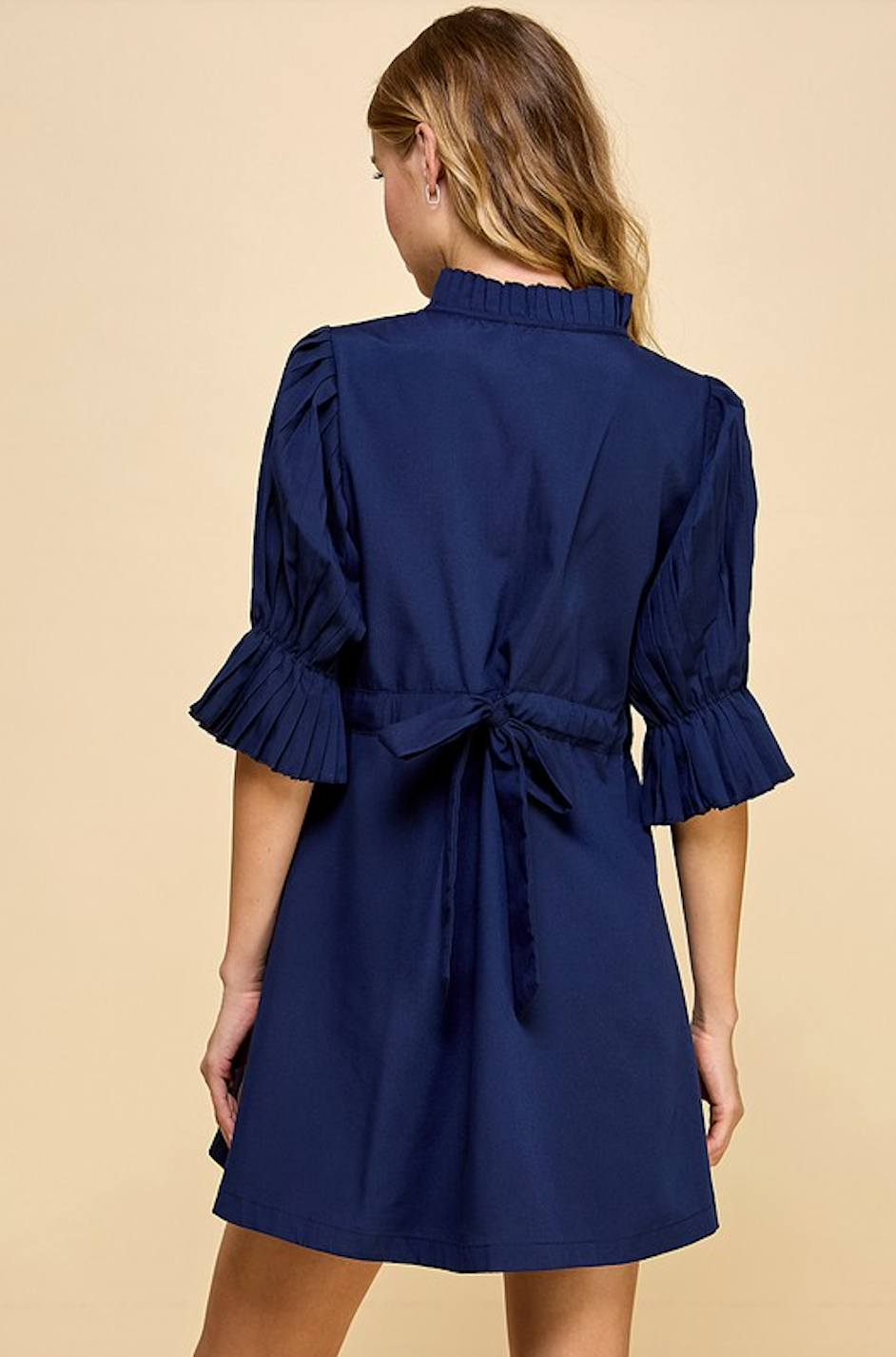 KRISTI PLEATED DRESS IN NAVY