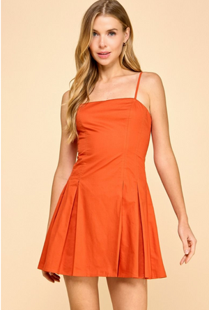 PLEATED MINI SKIRT DRESS IN ORANGE