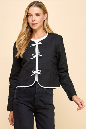 QUILTED LONG SLEEVE JACKET IN BLACK