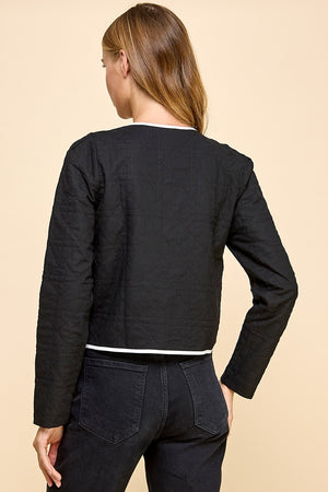 QUILTED LONG SLEEVE JACKET IN BLACK