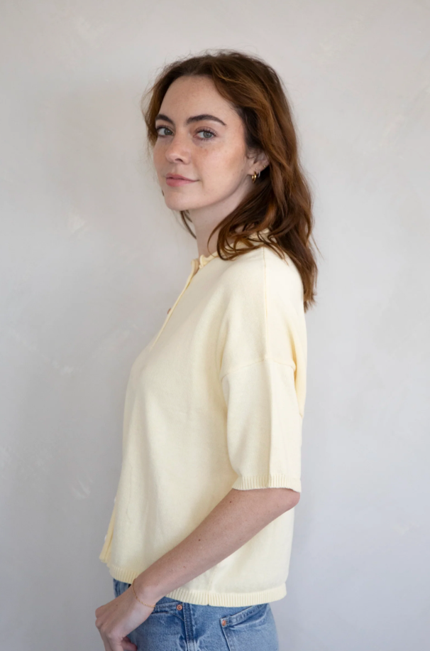 MAREN SHORT SLEEVE CARDIGAN IN BUTTER YELLOW