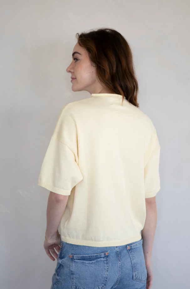 MAREN SHORT SLEEVE CARDIGAN IN BUTTER YELLOW