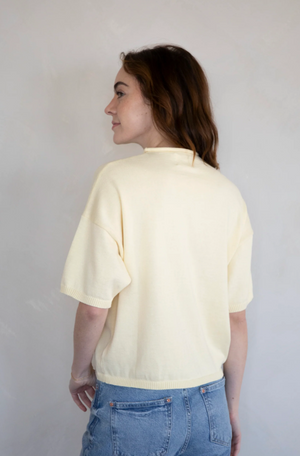 MAREN SHORT SLEEVE CARDIGAN IN BUTTER YELLOW
