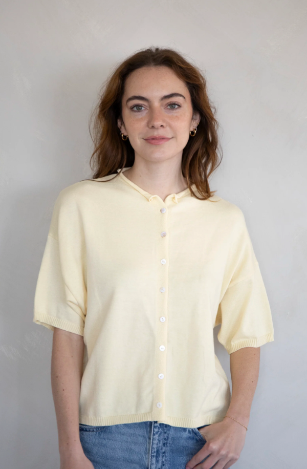 MAREN SHORT SLEEVE CARDIGAN IN BUTTER YELLOW