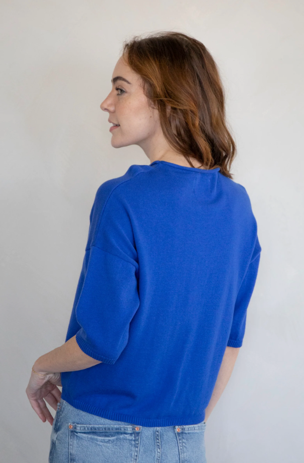 MAREN SHORT SLEEVE CARDIGAN IN COBALT BLUE
