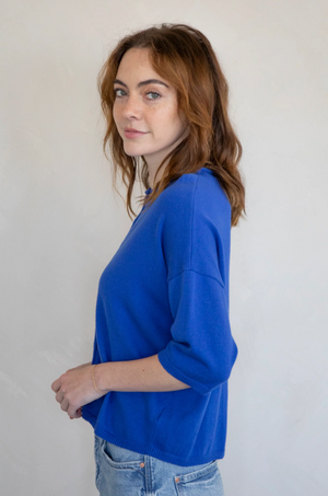 MAREN SHORT SLEEVE CARDIGAN IN COBALT BLUE