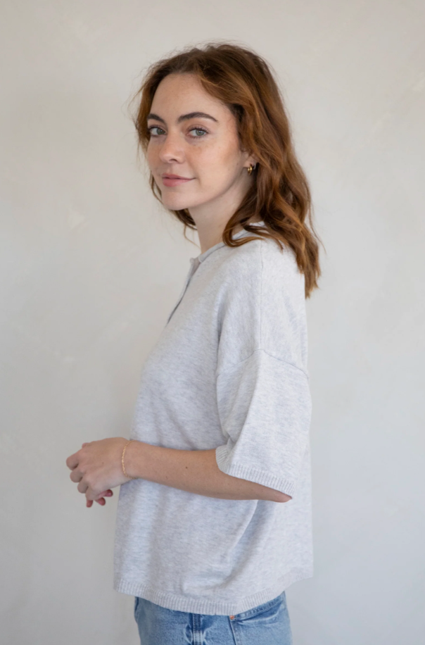 MAREN SHORT SLEEVE CARDIGAN IN GRAY