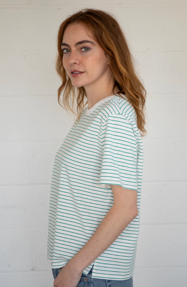 ROWAN STRIPED TEE IN WHITE AND GREEN