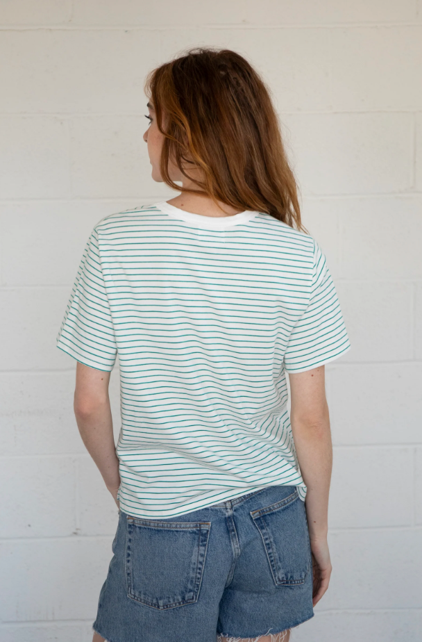 ROWAN STRIPED TEE IN WHITE AND GREEN