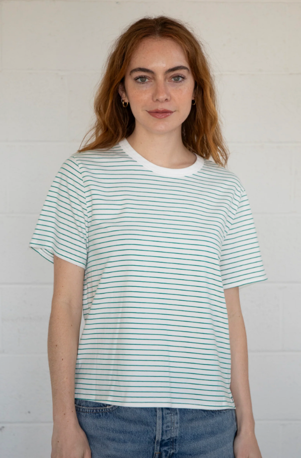 ROWAN STRIPED TEE IN WHITE AND GREEN