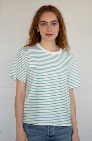 ROWAN STRIPED TEE IN WHITE AND GREEN