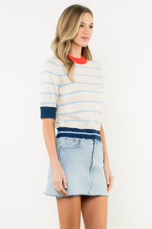 COLORBLOCK RIB TRIM STRIPED KNIT TOP