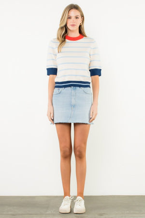 COLORBLOCK RIB TRIM STRIPED KNIT TOP