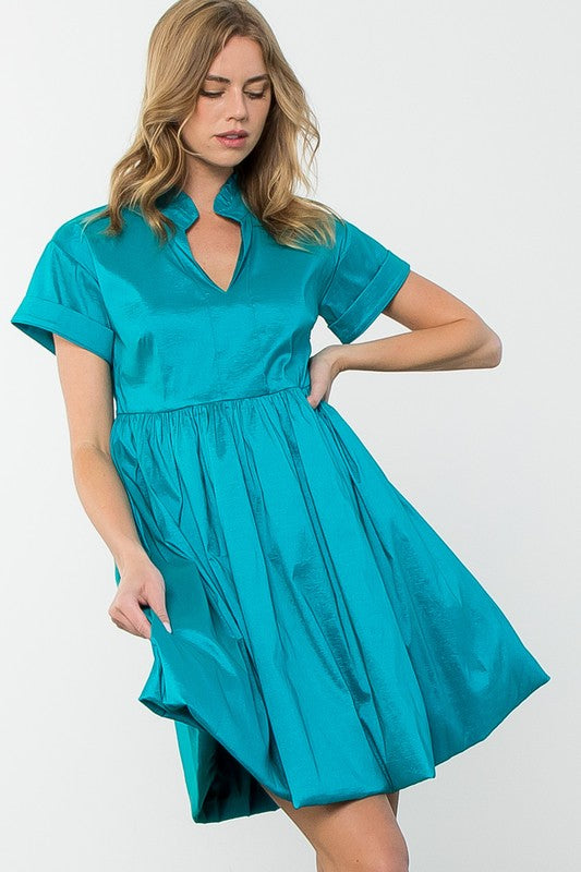 GINGER SILK FIT AND FLARE IN AQUA