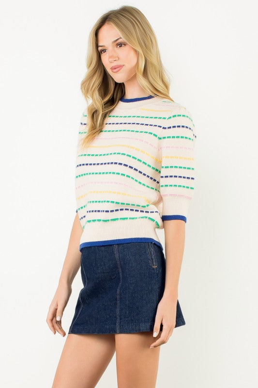 LILA STRIPED KNIT TOP IN CREAM