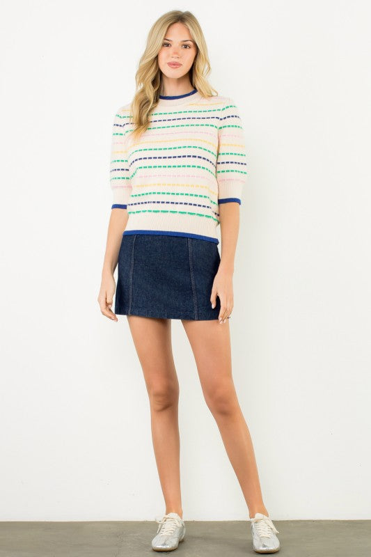LILA STRIPED KNIT TOP IN CREAM