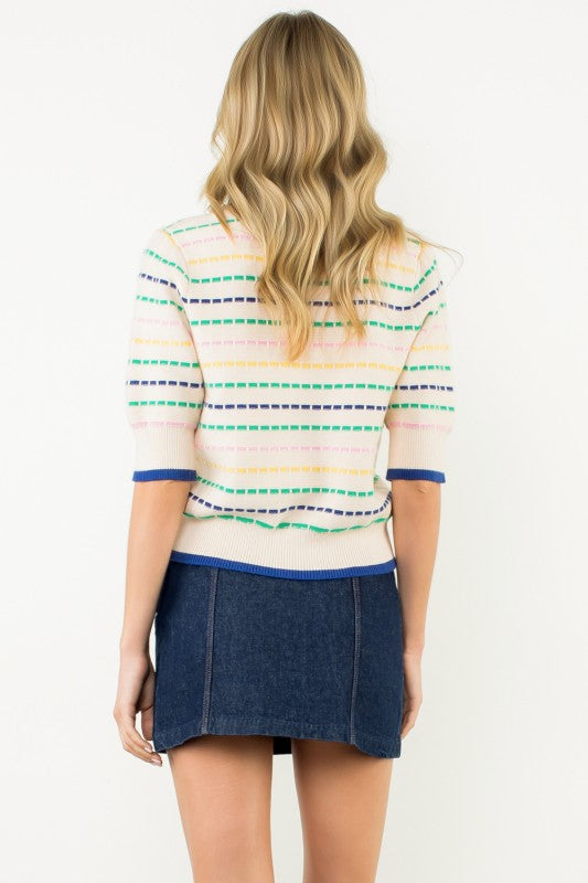 LILA STRIPED KNIT TOP IN CREAM