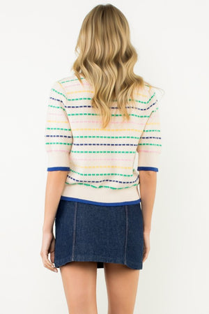 LILA STRIPED KNIT TOP IN CREAM