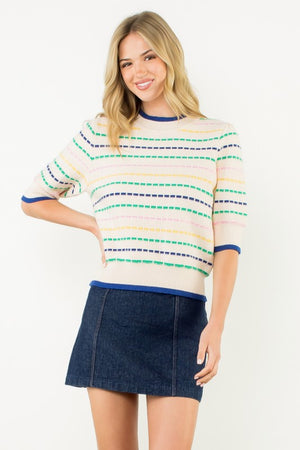 LILA STRIPED KNIT TOP IN CREAM
