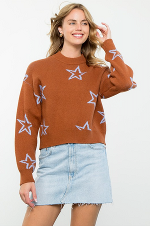 VICKY LONG SLEEVE STAR SWEATER IN CAMEL