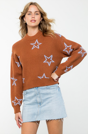 VICKY LONG SLEEVE STAR SWEATER IN CAMEL