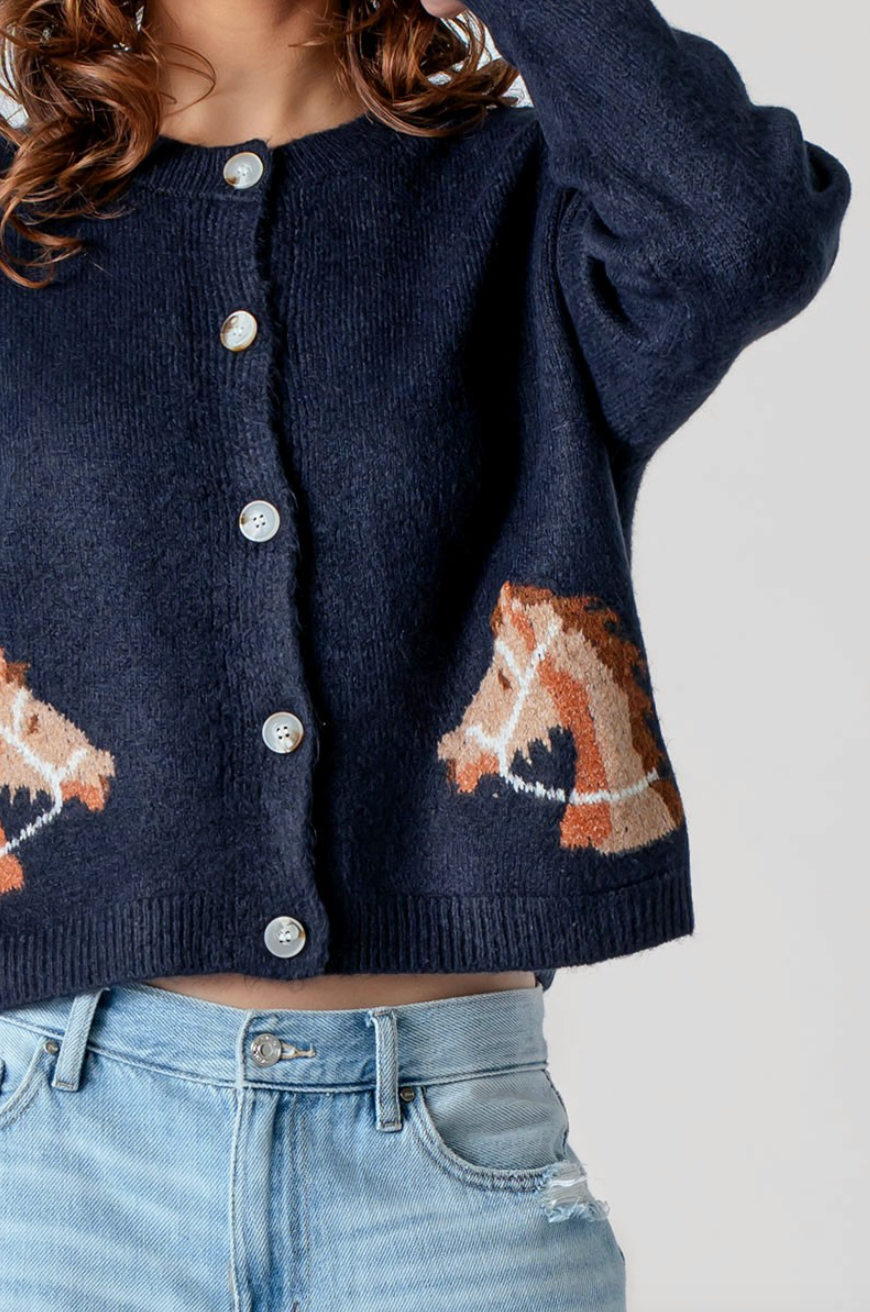 DAKOTA HORSE CARDIGAN IN NAVY