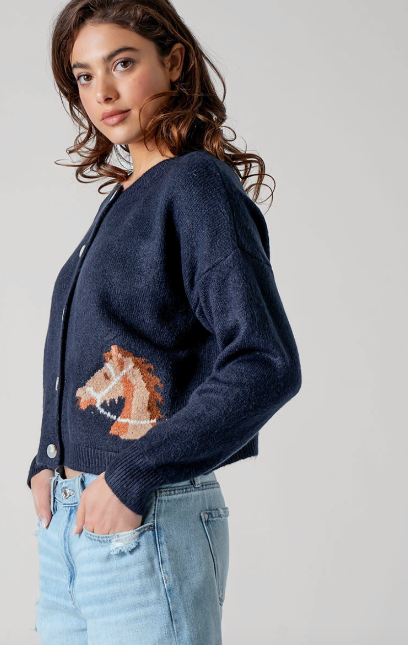 DAKOTA HORSE CARDIGAN IN NAVY