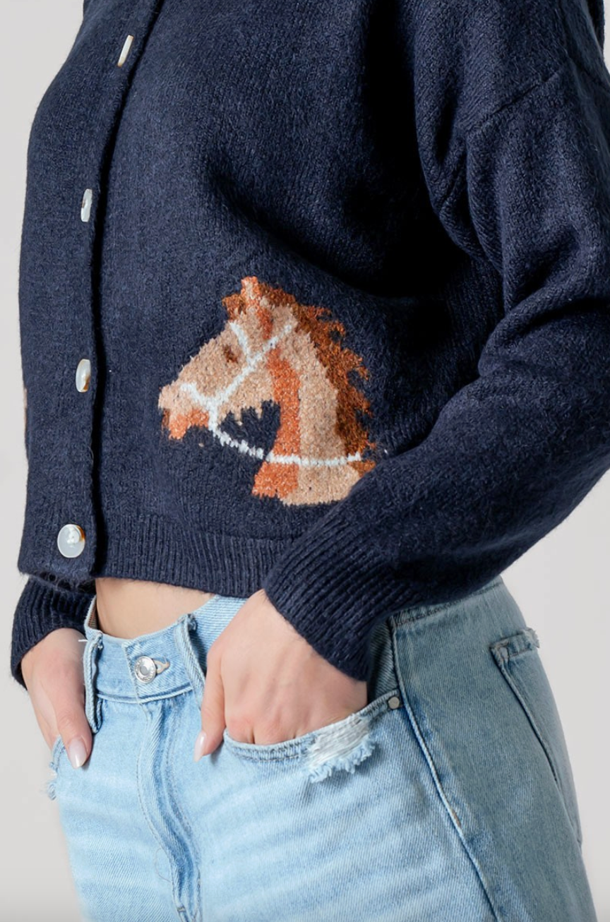 DAKOTA HORSE CARDIGAN IN NAVY