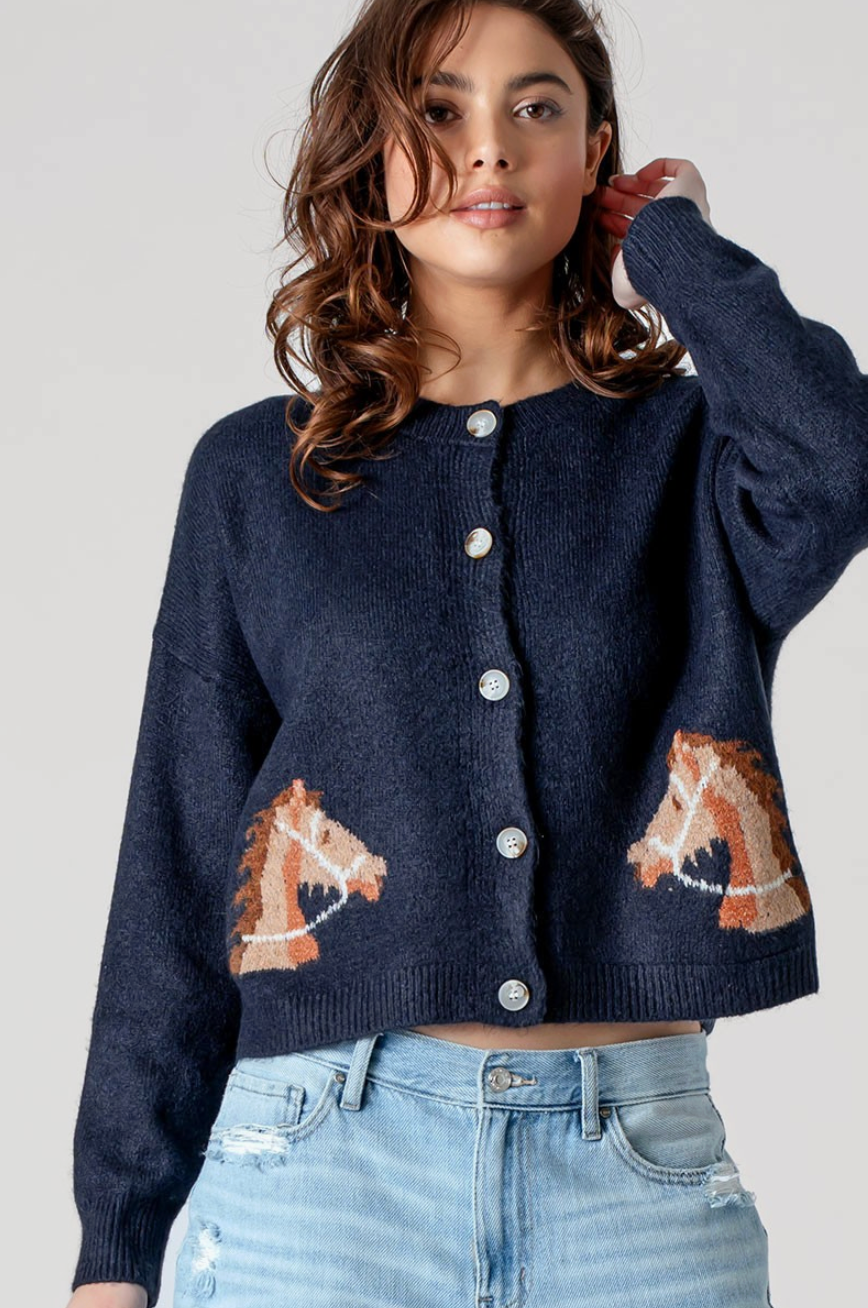 DAKOTA HORSE CARDIGAN IN NAVY