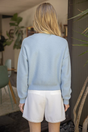 BLAIR CONTRAST BOW SWEATER CARDIGAN IN BABY BLUE