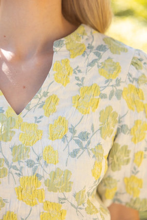 CORINNA FLORAL JACQUARD BLOUSE IN YELLOW